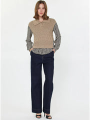 Zebra Printed Woven Combo Sweater