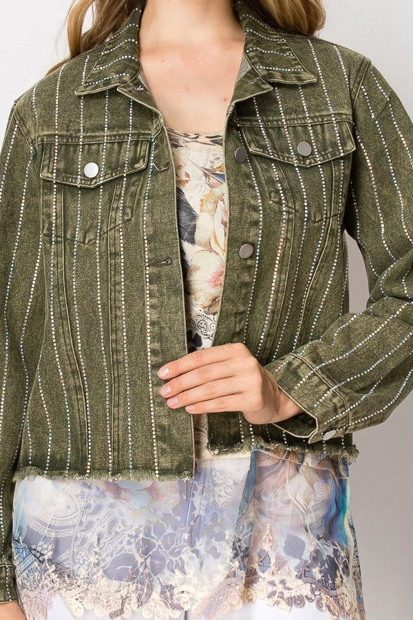 Denim Jacket with Sparkle Stripe Designs