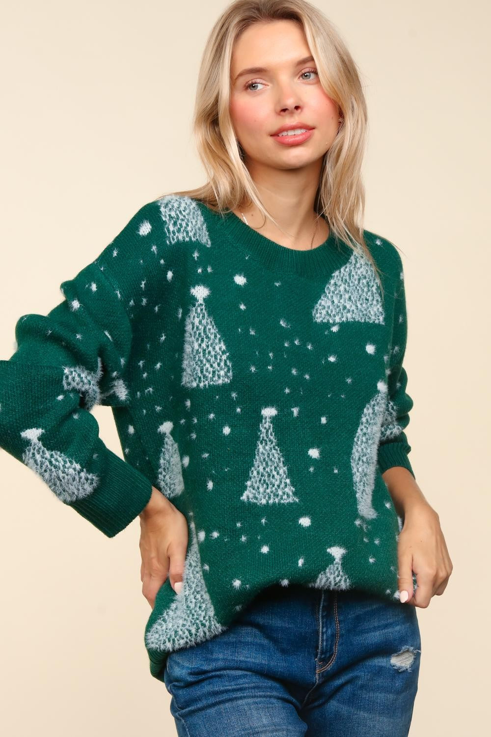 Round Neck Oversized Christmas Tree Sweater