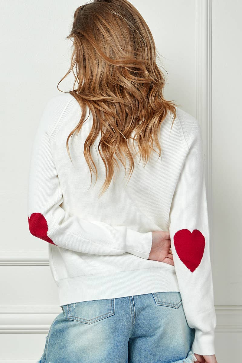 Heart Elbow Patch Knit Sweater