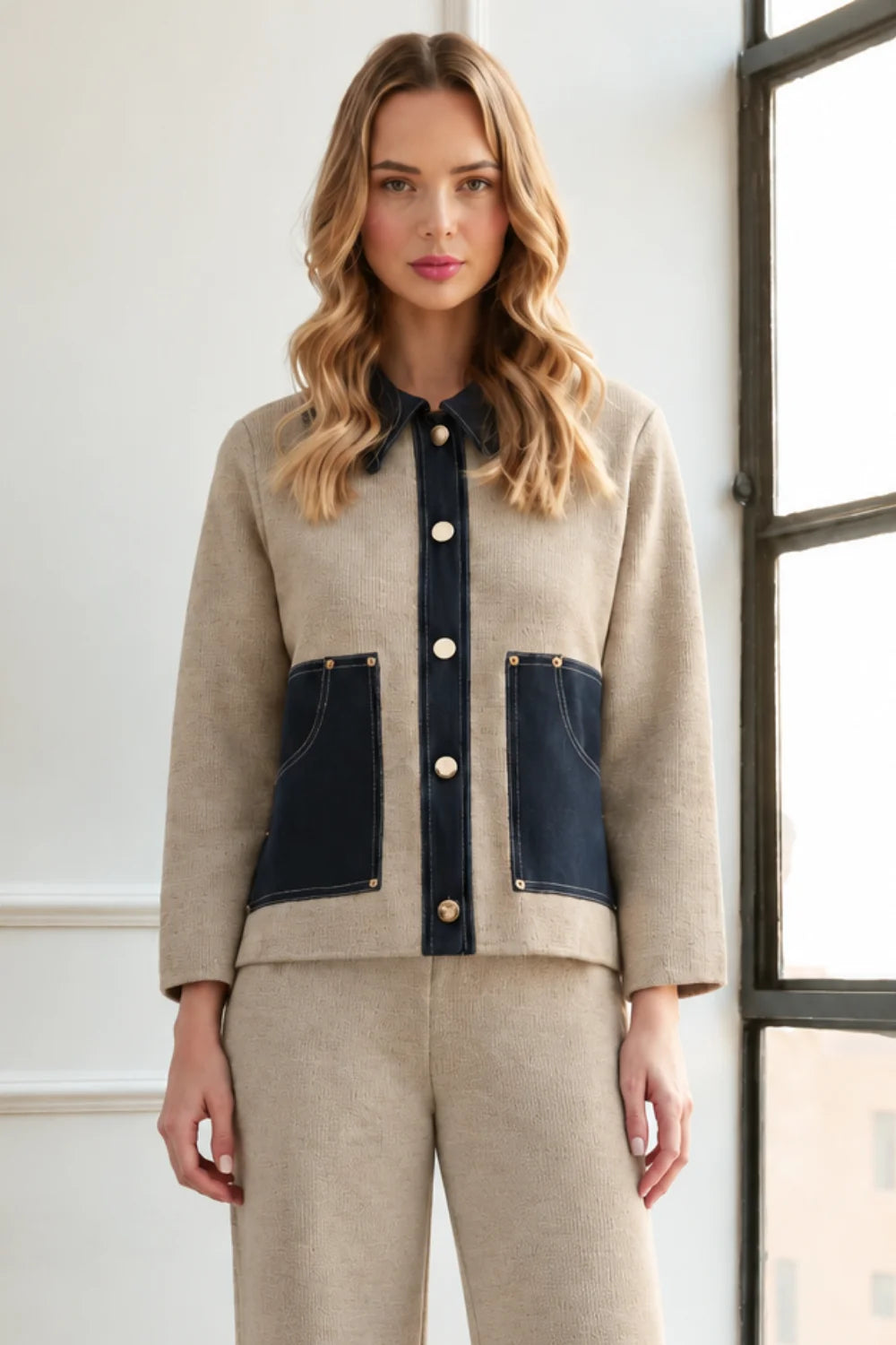 Sam Textured Knit Jacket w/ Denim