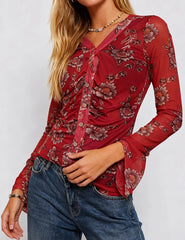 Floral Mesh Button Down Top