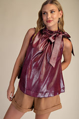 Ruffle Neck Tie Top
