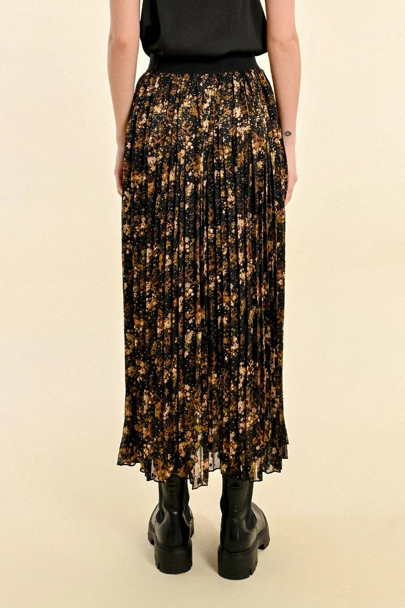 Long Pleated Floral Skirt