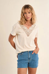 Vneck Embroidered Short Sleeve Tee