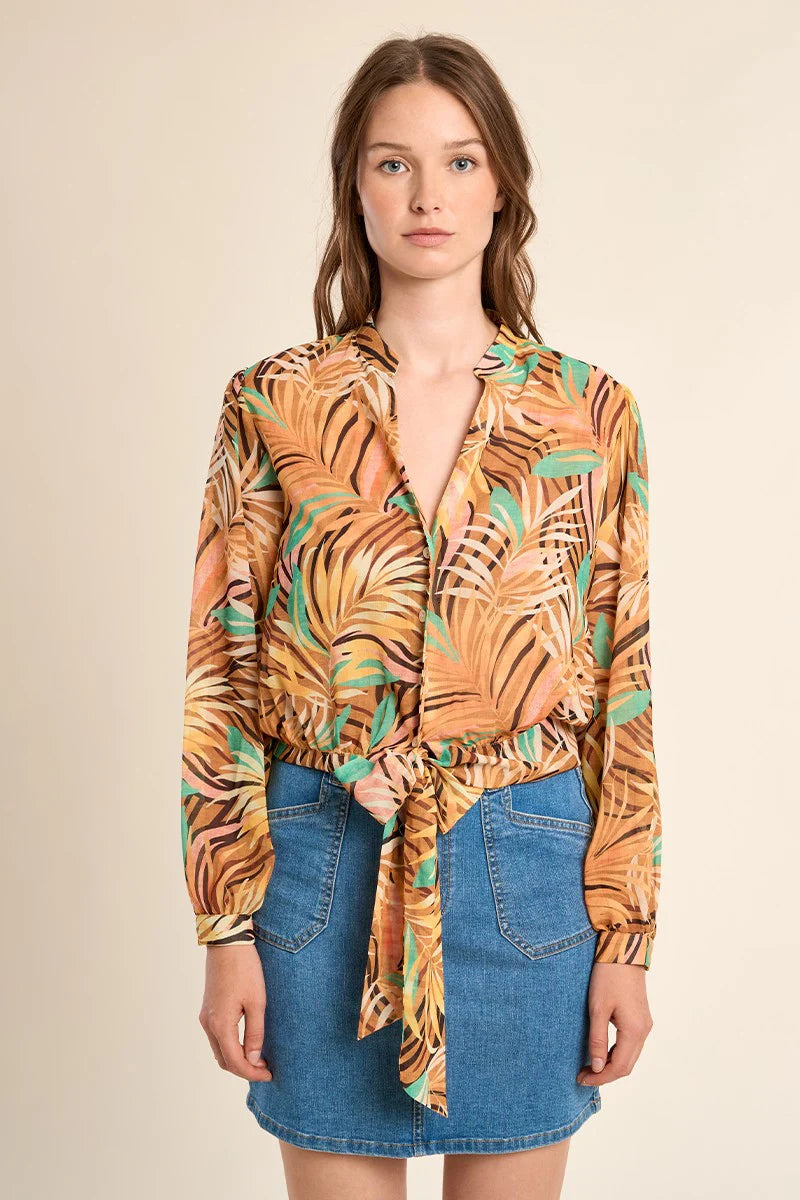 Long Sleeve Knotted Waist Top