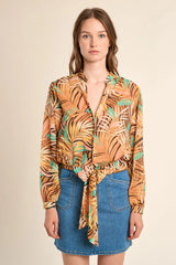 Long Sleeve Knotted Waist Top