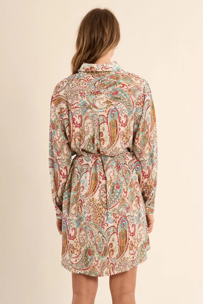 Paisley Long Sleeve Shirt Dress