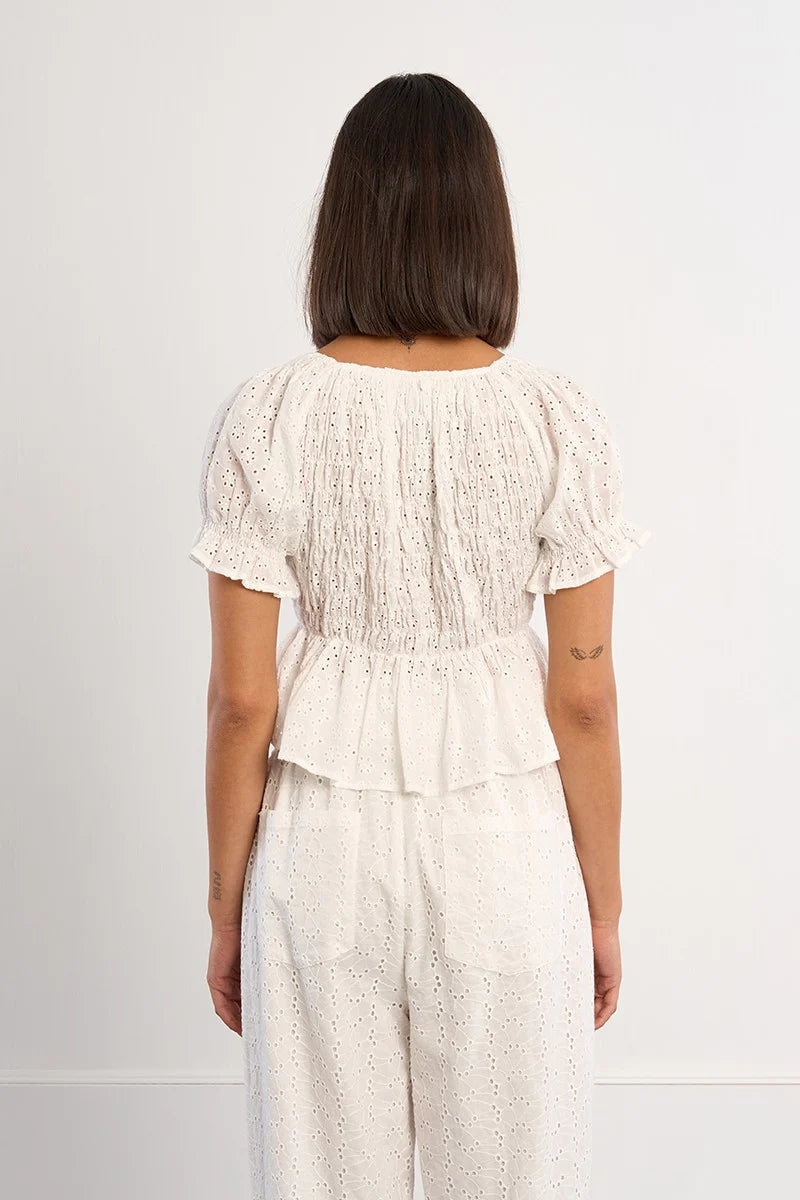 Eyelet Vneck Smocked Top