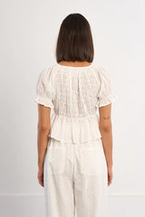 Eyelet Vneck Smocked Top