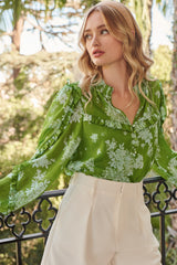 Floral Ventura Split Neck Button Blouse