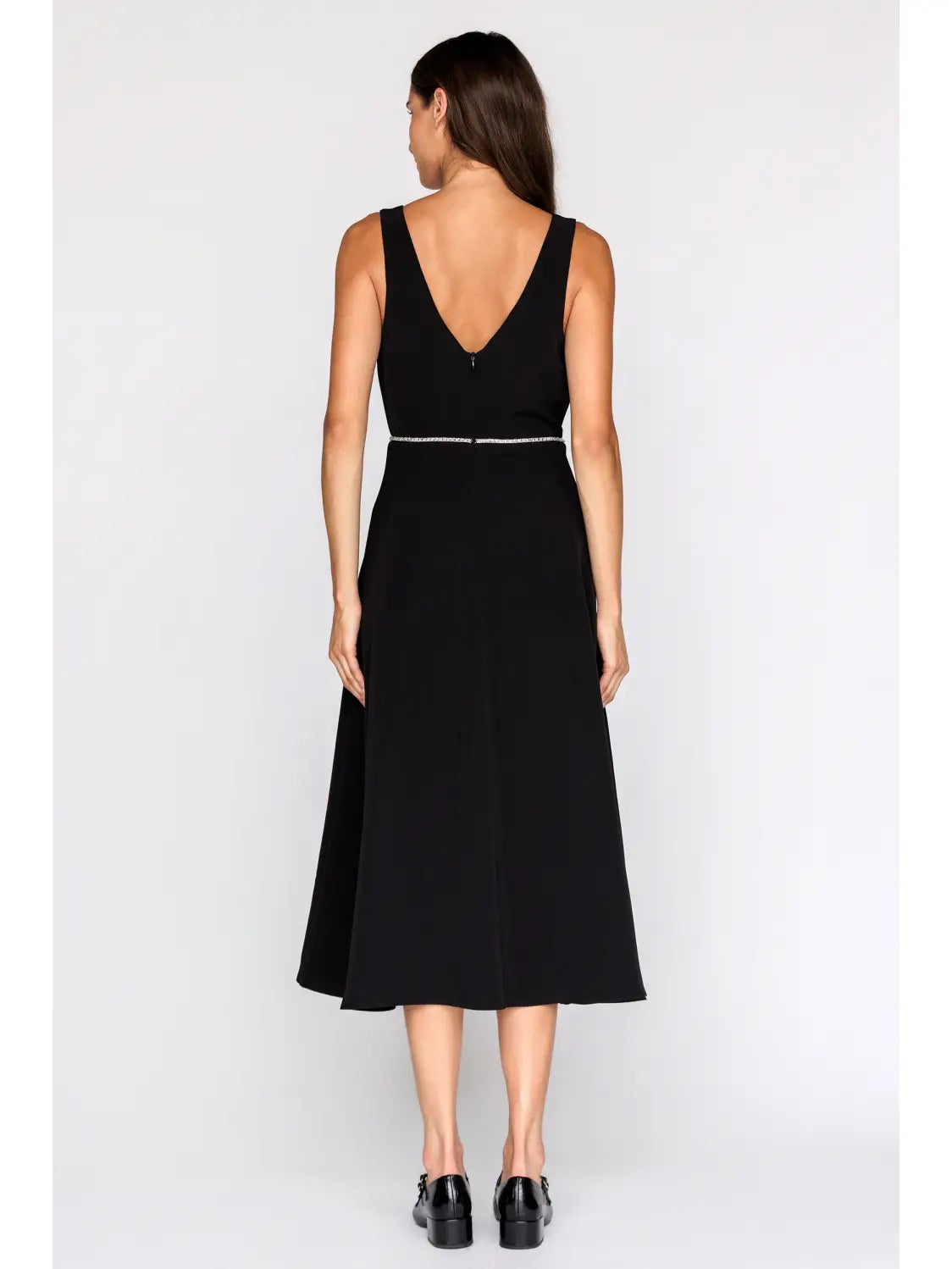 Sleeveless Midi Dress w Rhinestone Tie Belt