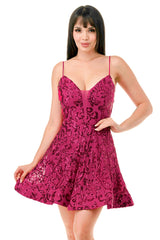 Sequin V-Neck Fit and Flare Dress