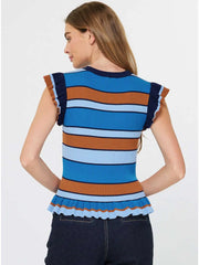 Stripped Ruffle Hem Sweater Top