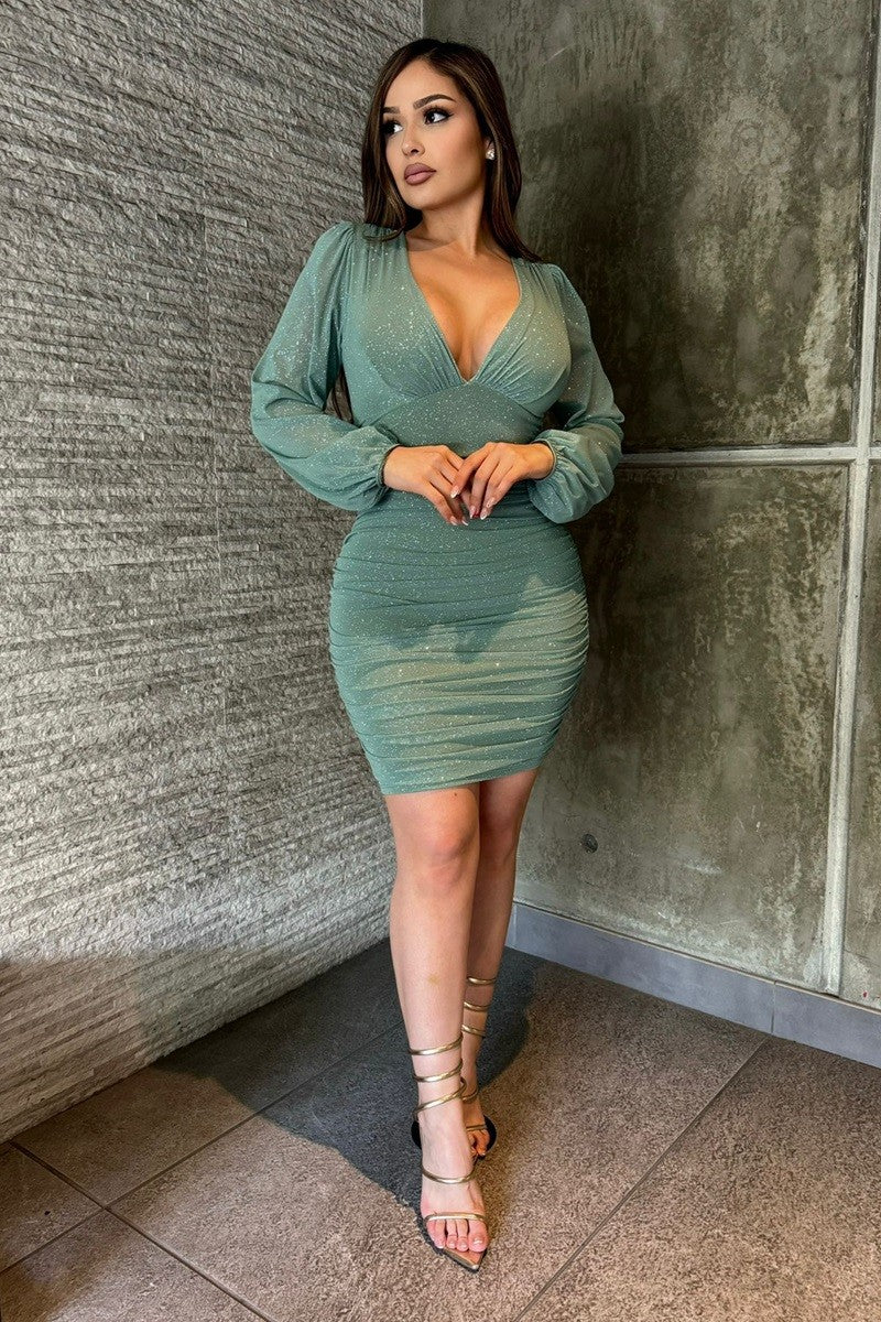 Mesh Long Sleeve Mini Dress