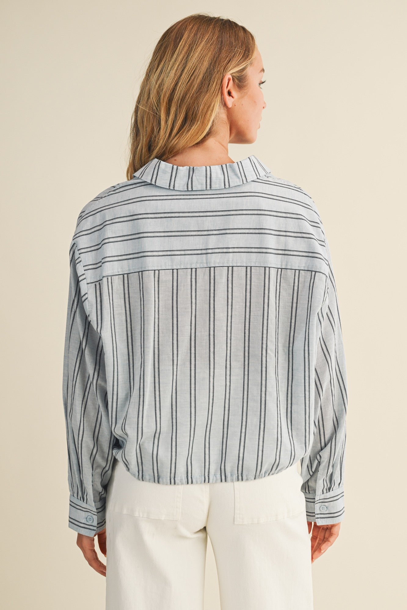 Stripe Jacquard Shirt With Drawstring Waist