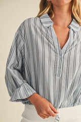 Stripe Jacquard Shirt With Drawstring Waist