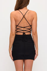 Strappy Back Ruched Bodycon Dress