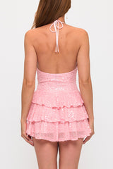 Beads Cowl Neck Ruffles Dress