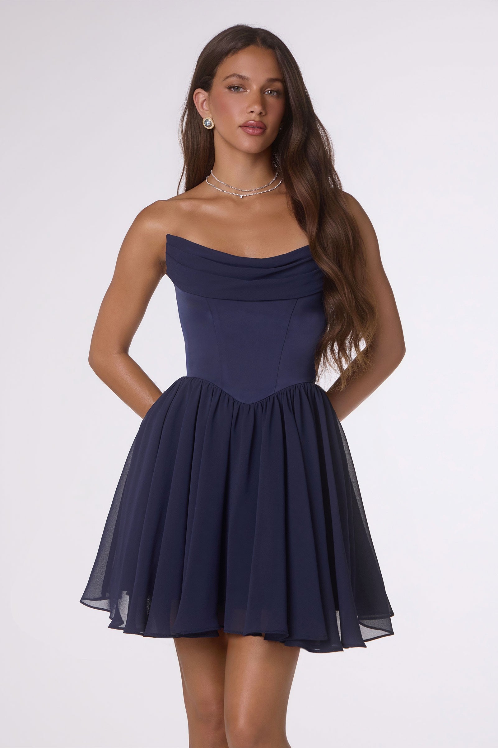 Satin Bodice Chiffon Dress