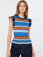 Stripped Ruffle Hem Sweater Top