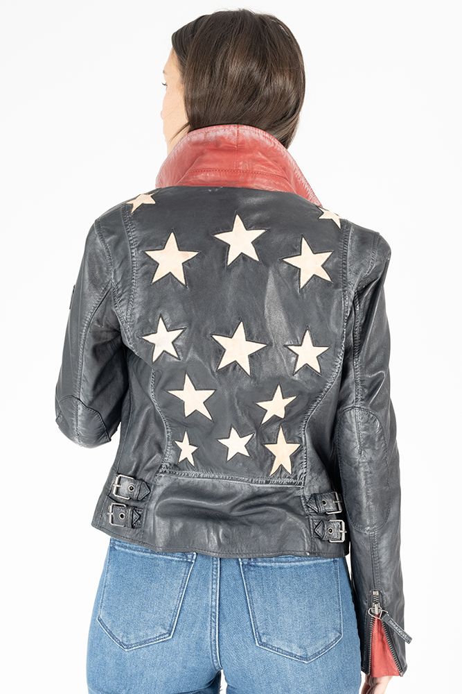 Christy Star Detail Leather Jacket