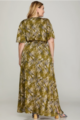 Bell Sleeve Printed Maxi Dress w/ Pockets
