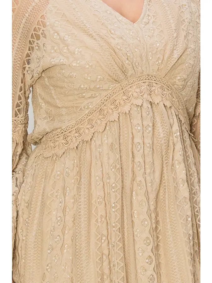 Lace Bell Sleeve Midi Dress