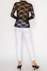 Sheer Flower Lace Long Sleeve Top