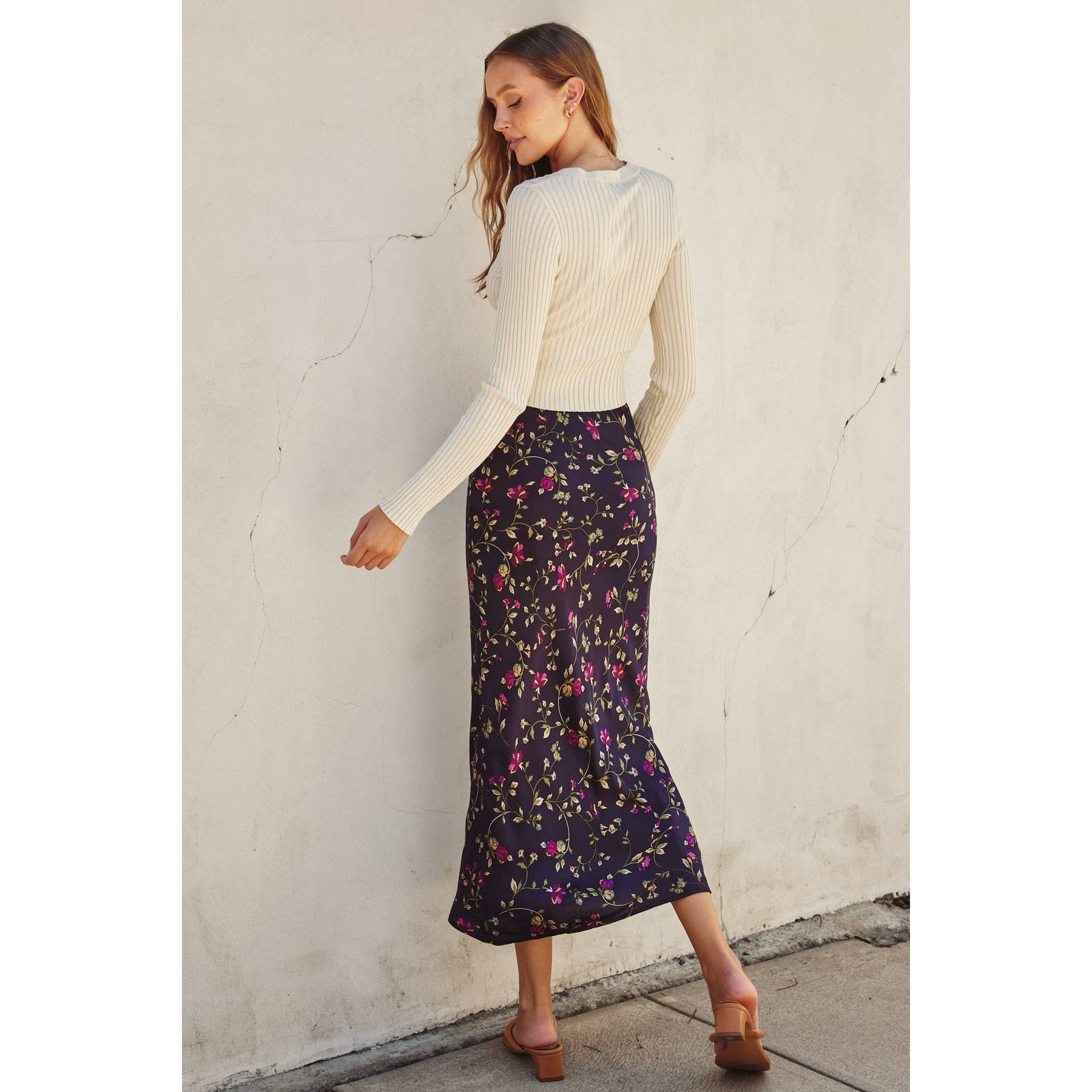 Floral Satin Pull On Maxi Skirt