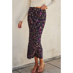 Floral Satin Pull On Maxi Skirt