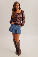 Floral Square Neck Sweater