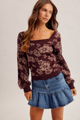 Floral Square Neck Sweater