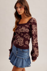 Floral Square Neck Sweater