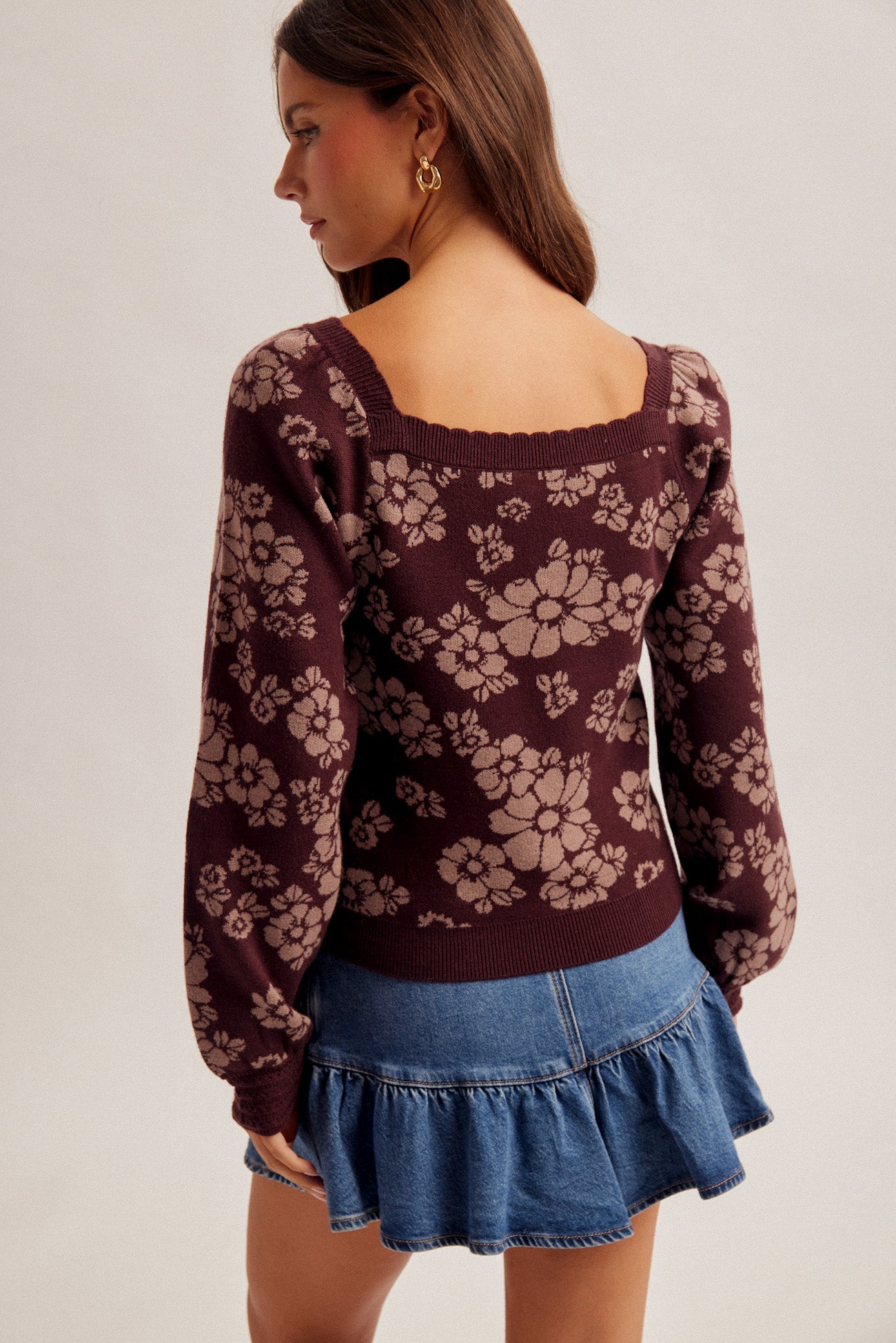 Floral Square Neck Sweater