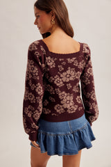 Floral Square Neck Sweater