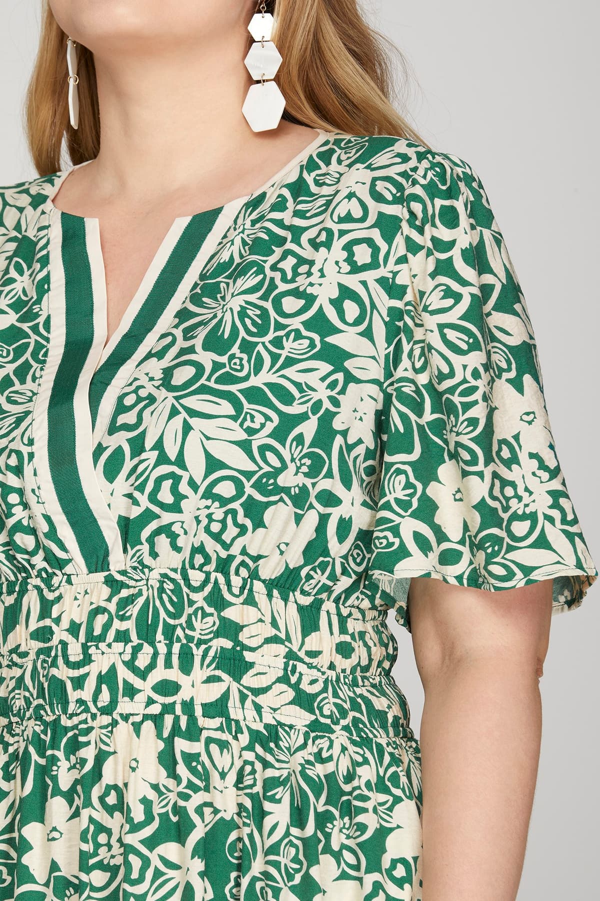 Half Sleeve Woven Floral Tiered Midi Dress