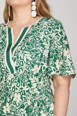 Half Sleeve Woven Floral Tiered Midi Dress