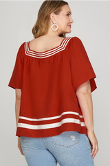 Flare Short Sleeve Woven Top