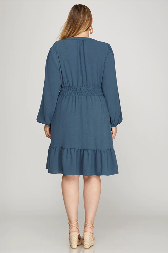 Long Sleeve Elastic Waist Woven Dress