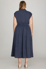 Drop Shoulder Front Zip Midi Dress