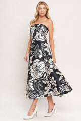 Strapless Floral Woven Midi Dress
