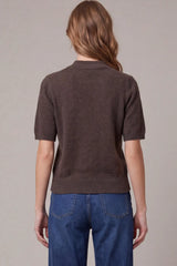 Tie Neck Short Sleeve Button Down Sweater