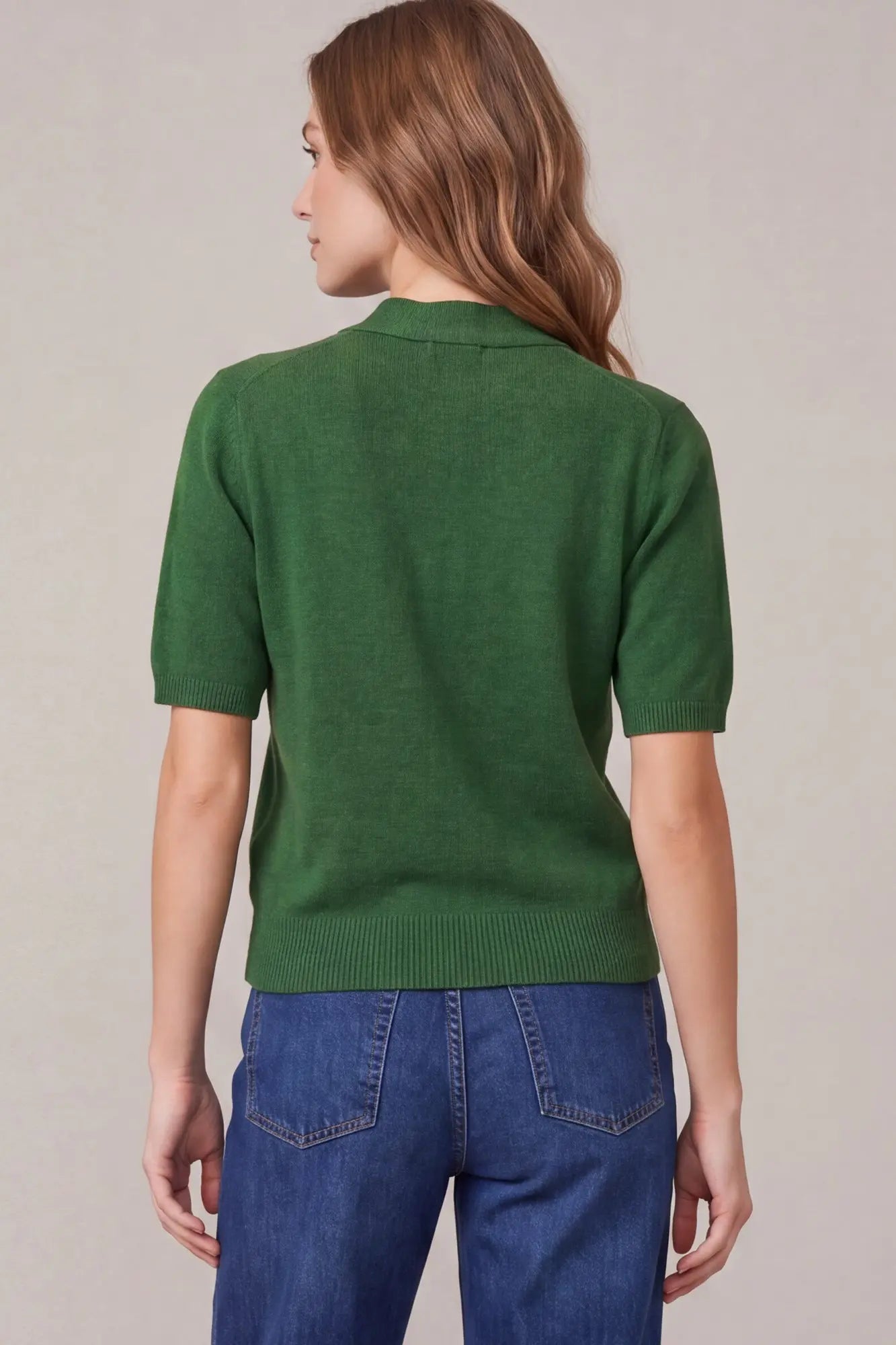 Tie Neck Short Sleeve Button Down Sweater