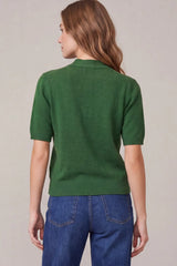 Tie Neck Short Sleeve Button Down Sweater