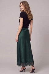 Satin Maxi Skirt w/ Lace Trim