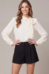 Long Sleeve Tie Neck Top