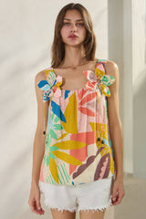 Tropical Printed Sleeveless Top