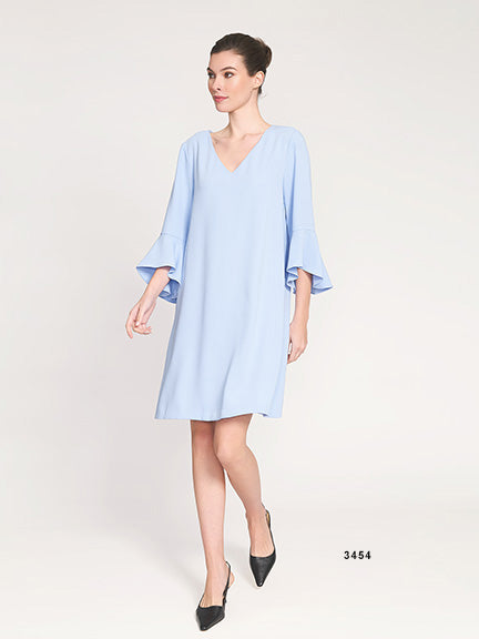 V-Neck Flounce Sleeve Dress