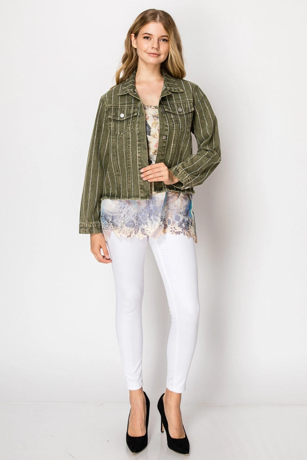 Denim Jacket with Sparkle Stripe Designs